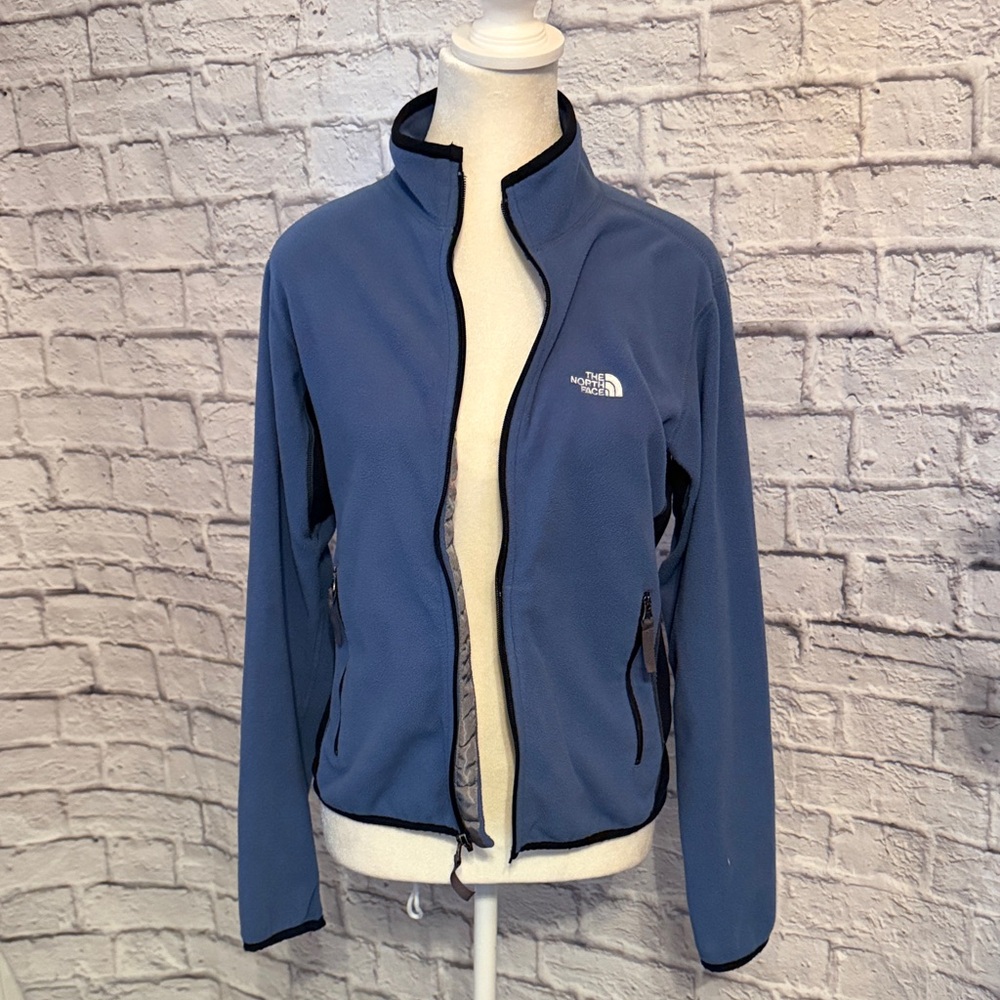 The North Face Women's Blue Fleece Zip Up Medium Jacket with Black Trim - Picture 8 of 12
